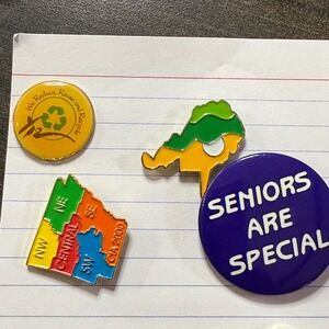 Vintage Enamel Pin Lot - Recycle Seniors Are‎ Special CIA 2000